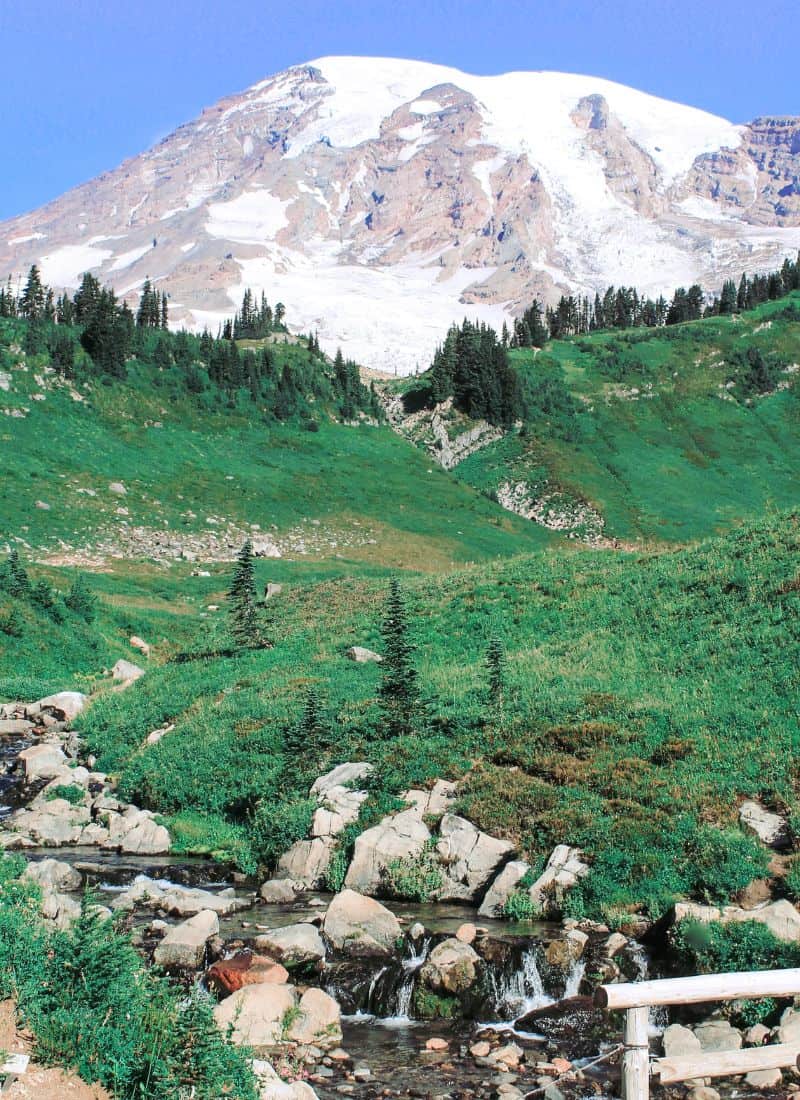 Myrtle Falls with Mount Rainier in the Background