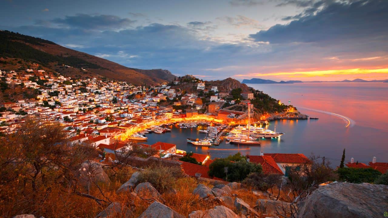 Best Greek Island for Romantic Couples 15 Hydra at Sunset