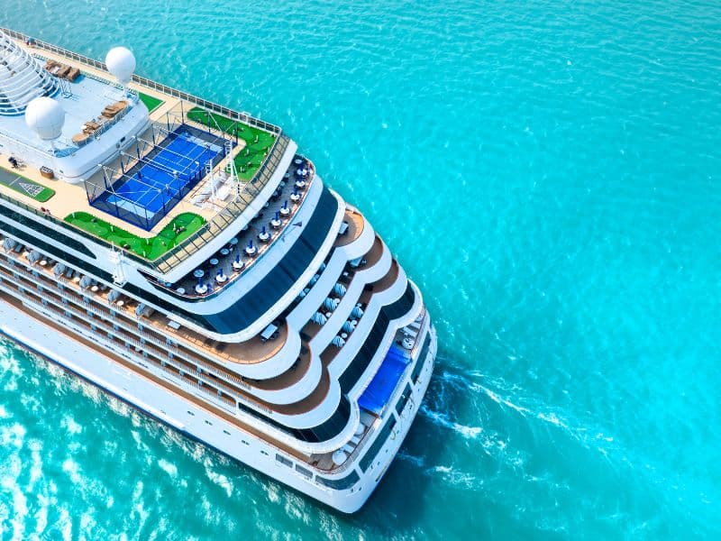 Arial View of Cruise Ship in the blue water