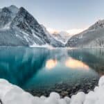 Lake with snow covered mountains in Banff