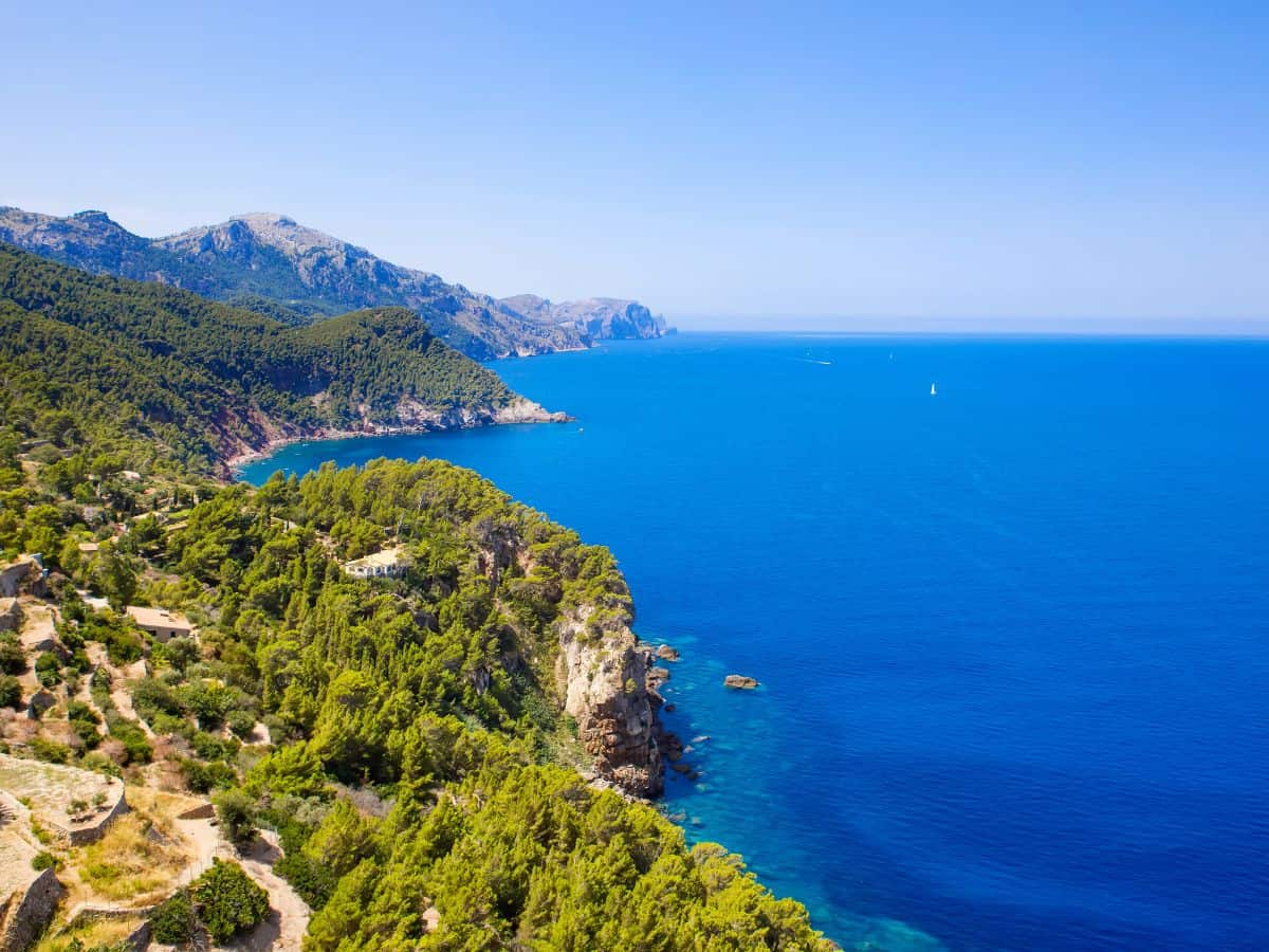Serra de Tramuntana mountain range, a rugged and picturesque landscape stretching across the northwestern coast of Mallorca.