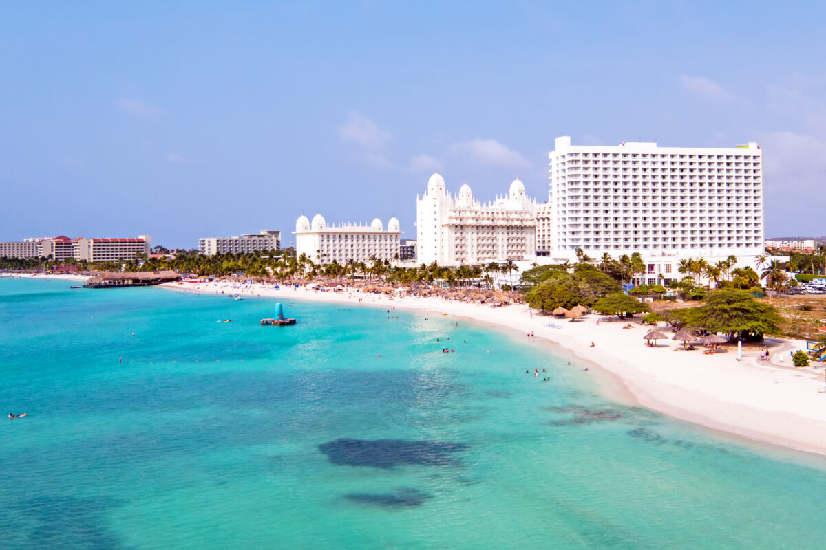 Aerial from Palm beach at Aruba in the Caribbean Sea