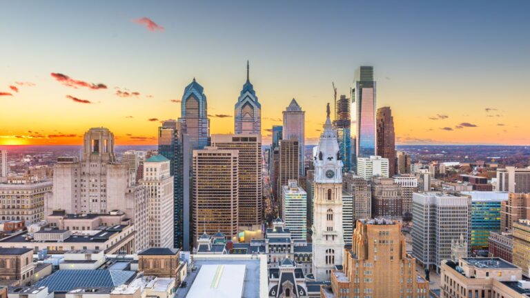 Skyline of Philadelphia at sunset