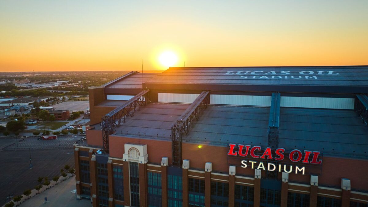 photo of lucas oil stadium during sunset