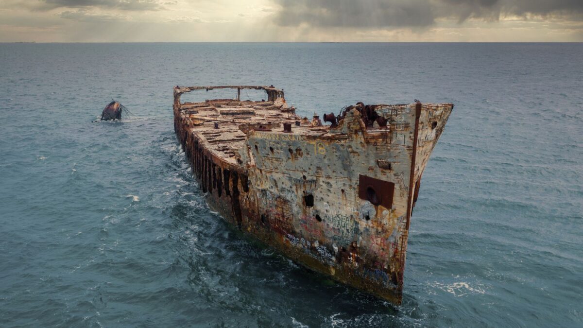 decrepit shipwreck in the Bermuda triangle