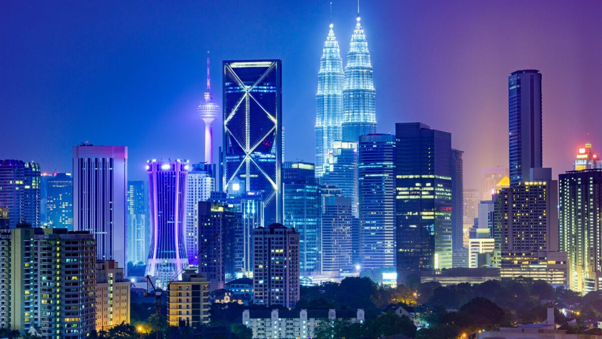 Busy city of Kuala Lumpur at night.