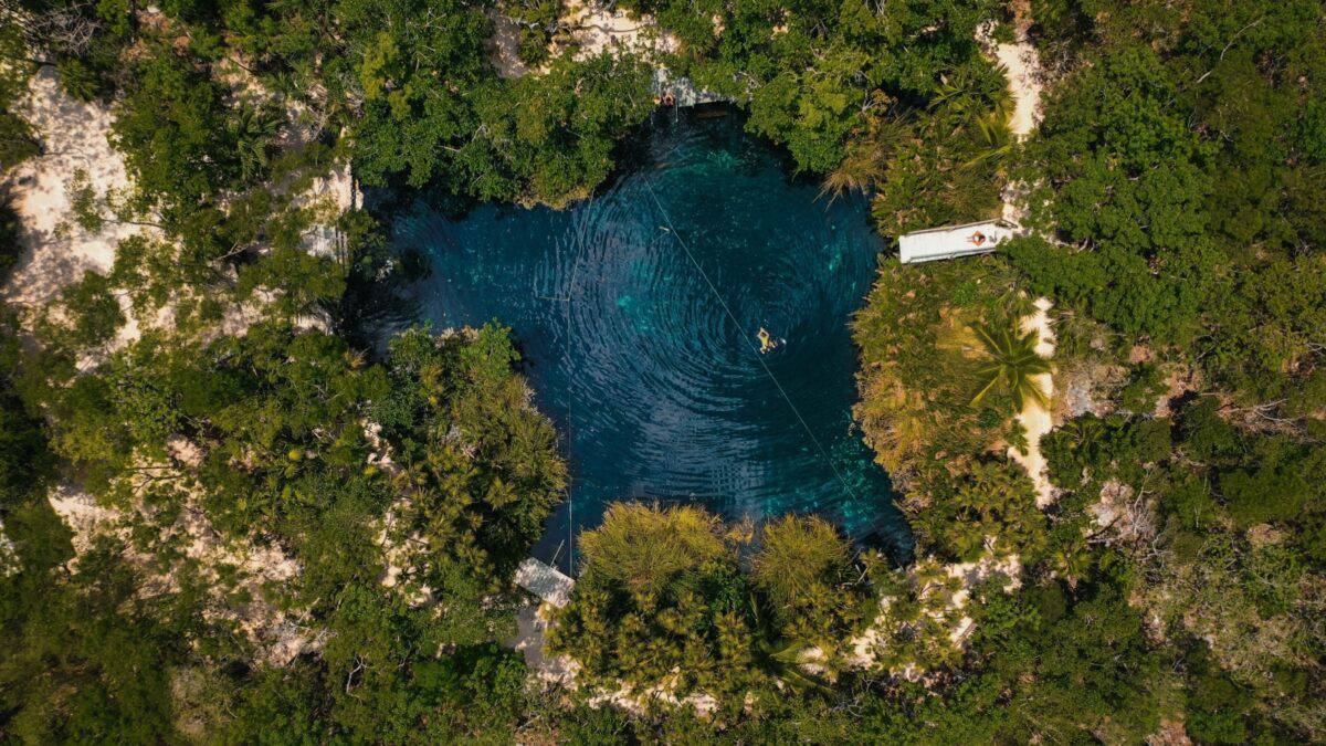Aerial view if the Cenote Cristalino.