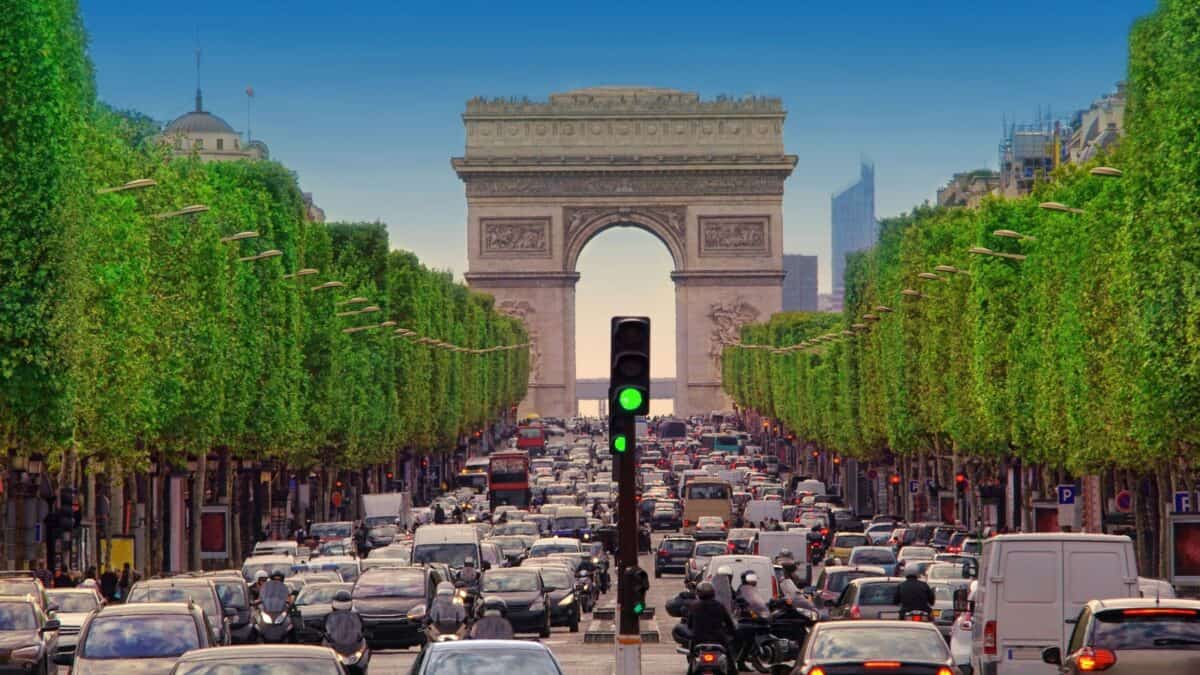Traffic jam in Paris, France.